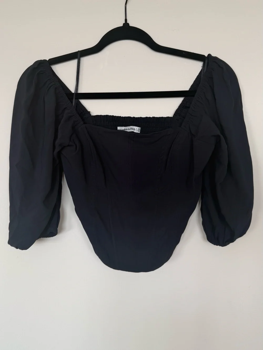 Abercrombie & Fitch Black Puff Sleeve Square Neck Top Corset Bodice Shirt NWT XS